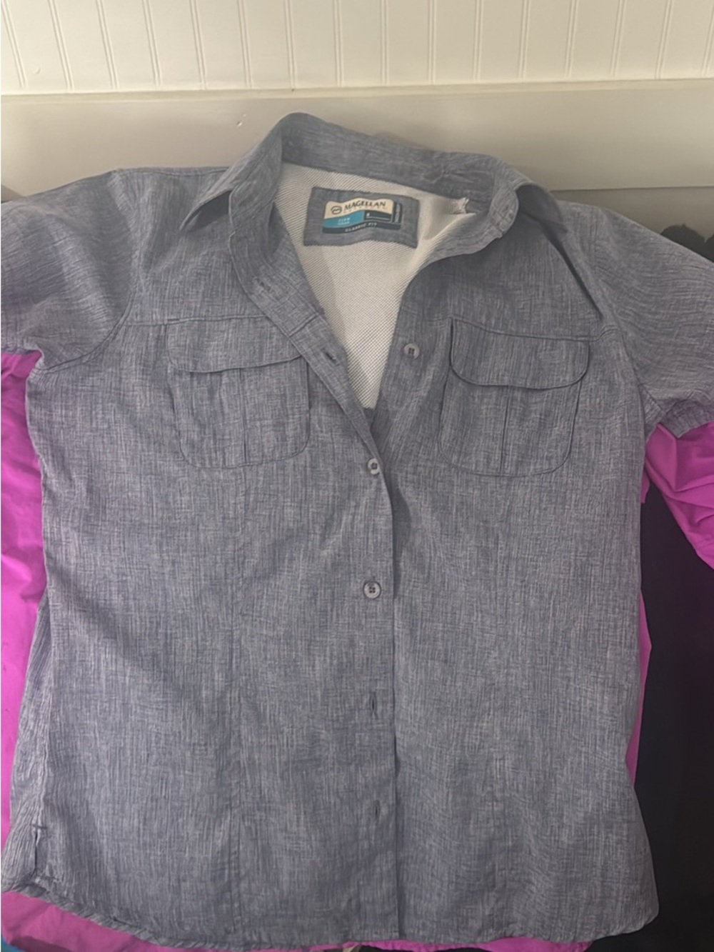 Womens Short-Sleeve Button-Up Shirt - Blue/Grey bundle
